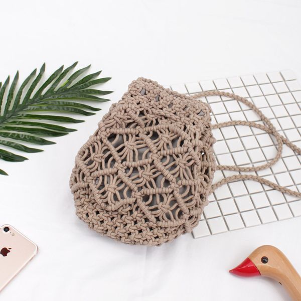 

women's casual hand-woven bucket bag mini backpack