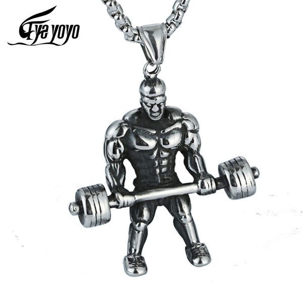 

eyeyoyo titanium steel weightlifting macho pendant necklace sport pendant, Silver