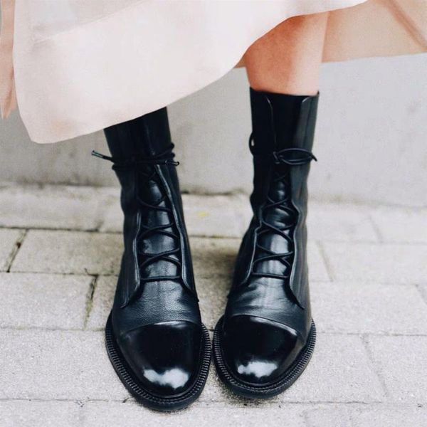 

women ankle boots women round toe platform low heels lace up black motorcycle boots shoes warm snow woman booties