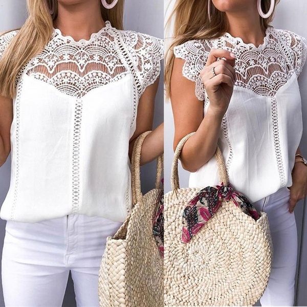 

Februaryfrost Fashion Women Lace Sleeve Hollow Collar Chiffon Shirts Sleeveless Blouse Casual Tank Tops T-Shirt Slim Fit Shirts Tops