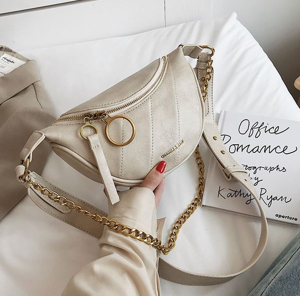 

new style fashion fold waist bag women's simple two style chain solid color chest bag women waist bags shoulder bag 5 color