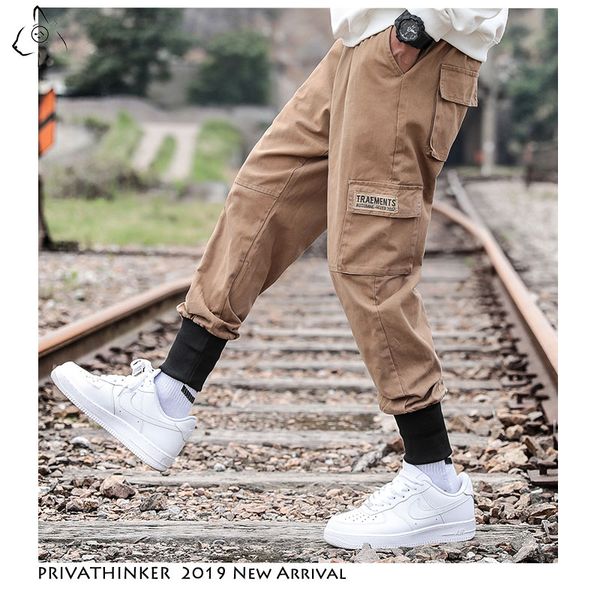 

men casual japan pants 2019 autumn streetwear joggers cargo pants men woman hip hop pockets male oversize trousers, Black