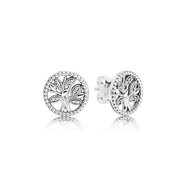 

fashion life tree earring luxury designer for pandora 925 sterling silver cz diamond lady elegant birthday gift earrings with box, Golden;silver
