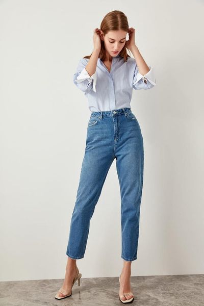 

trendyol blue high waist jeans mom tclss19lr0047
