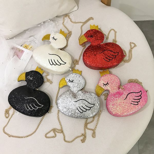

5 styles sequin flamingo shoulder bag cartoon animals crossbody chain bag phone storage pocket kids party gift handbags c1858, White