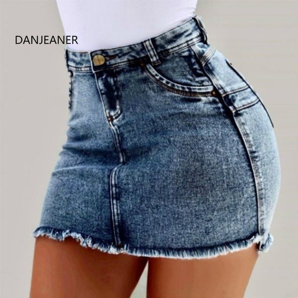 

danjeaner s-3xl denim skirts women high waist solid pencil skirts plus size push up bandage jean streetwear mini, Black
