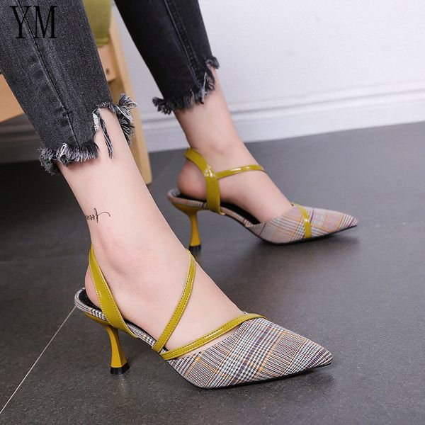 

ym big size 35-39 stiletto heels women pumps plaid pointed toe ol shallow thin heels footwear 2019 spring party ladies shoes t200525, Black