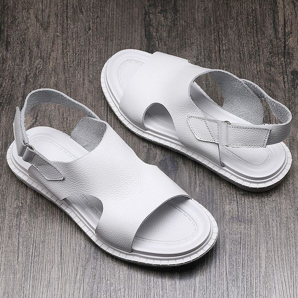 

gladiator leisure mens flats shoes summer ankle straps rome beach sandals breathable open toe hollow out real leather sandals, Black
