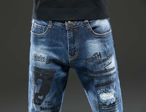 

ripped jeans for men distressed straight-barrel slimming daily casual wear business leisure couple dating fashion trousers, Blue