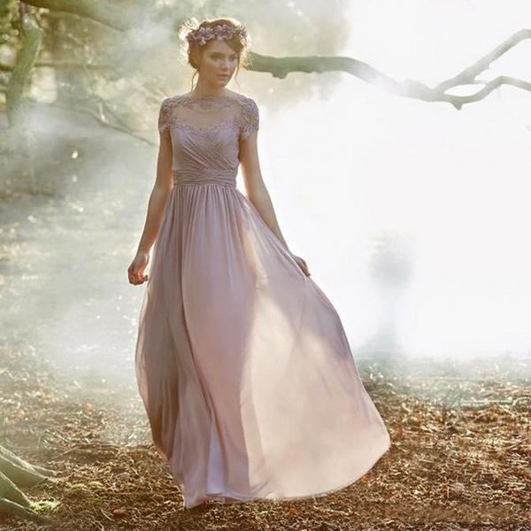 

dusty pink long bridesmaid dresses pleated chiffon short sleeves boho maid of honor gowns plus size wedding guest dresses, White;pink