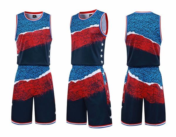 

men blank double-sided basketball team uniforms kits sports clothes tracksuits personality customized basketball sets with shorts a36-2, Blue;black