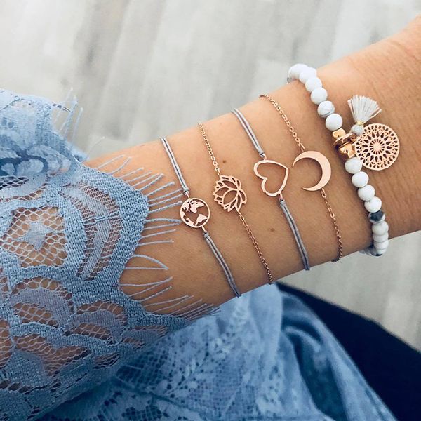 

bohemian charm bracelets set for women 2020 vintage turtle map beads multilayer bracelet statement female jewelry gifts, Black