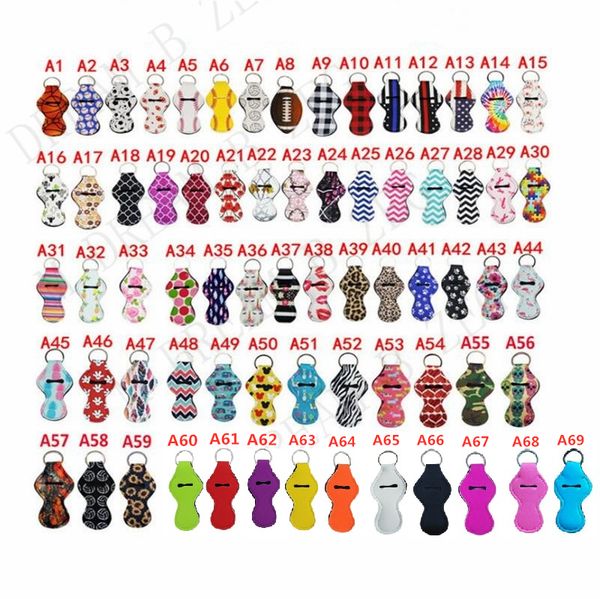 

69designs blank chapstick sleeve 10pcs/lot key holder colorful solid color neoprene keychain lip balm holder party favor