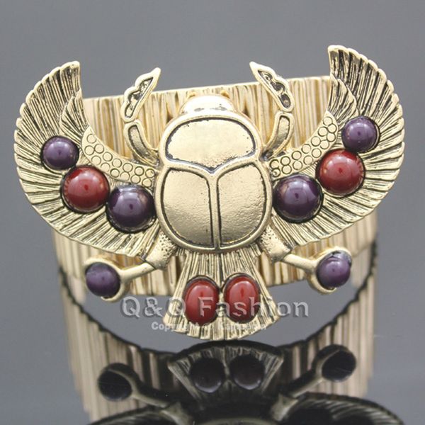 

jewelry egyptian revival khepri scarab beadsa big bracelet for women bangles cuff pulseiras masculina anime wing, Black