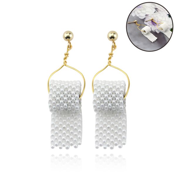 

creative funny toilet paper earrings pearl roll paper towel white pendant earring for women female fashion cute ear jewelry gift, Golden;silver