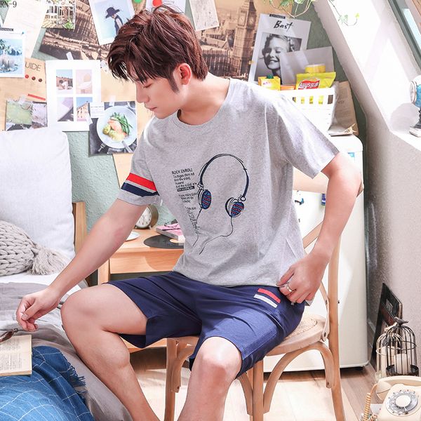

new men's pajamas set summer men sleepwear sets casual pijamas men's short sleeve nightwear short pant leisure pijamas set, Black;brown