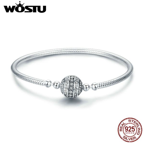 

wostu real 925 sterling silver sparkling ball bracelet & bangles for women fit diy charms beads original jewelry gift fib062, Golden;silver