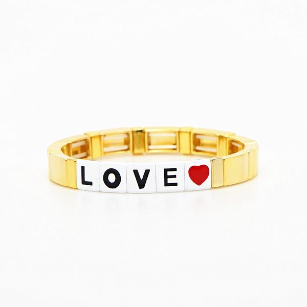 

shinus love letter bracelets women red heart bangles enamel tile bracelet bohemian summer beach jewelry handmade friends stretch, Black