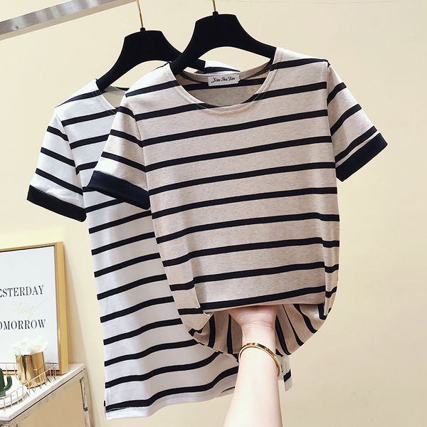 

gkfnmt vintage stripped t shirt summer casual short sleeve cotton tshirt harajuku streetwear new fashion clothes for women, White