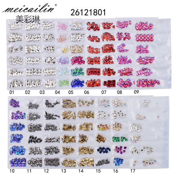 

new 60pcs multi-size crystal glass colorful nail stones gems diy mixed shape gold pink nail art rhinestones 3d decorations set, Silver;gold