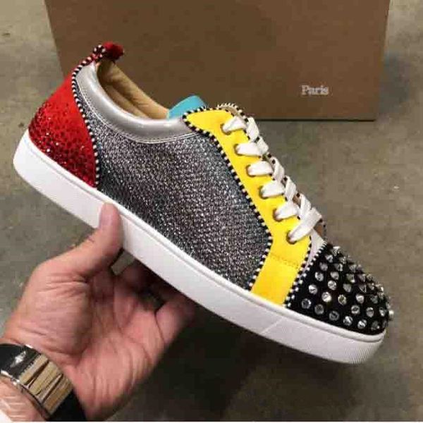 

лучшие качества дизайн красной подошвой кроссовки обувь шипы low top brand мужская обувь черный зеленый кожаный flat party ботинки, Black