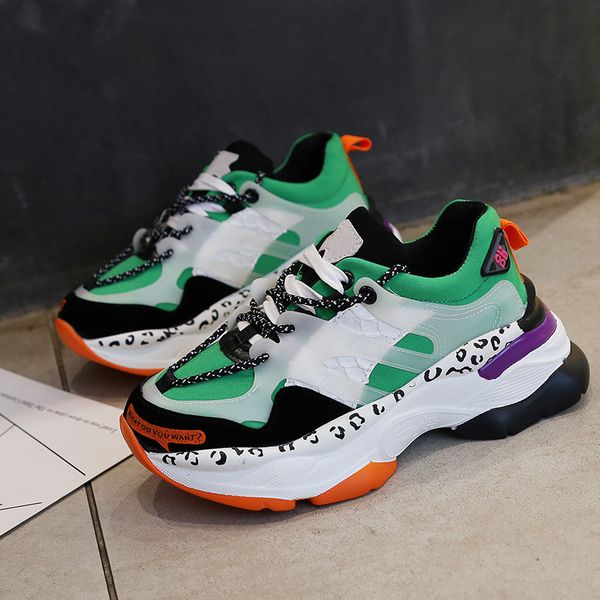 

casual sneakers women autumn leather vulcanize shoes 2019 sports dad mix color flat female chunky walking sneakers