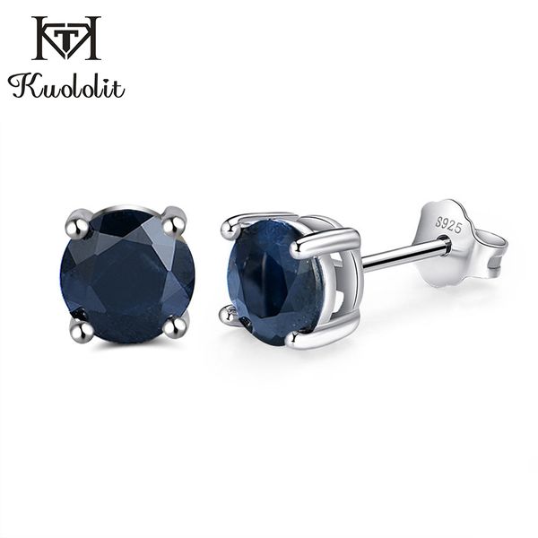 Kuololit profondo blu scuro zaffiro naturale orecchini con pietra preziosa per le donne solido argento sterling 925 rotondo gioielli da sposa regalo CX200624