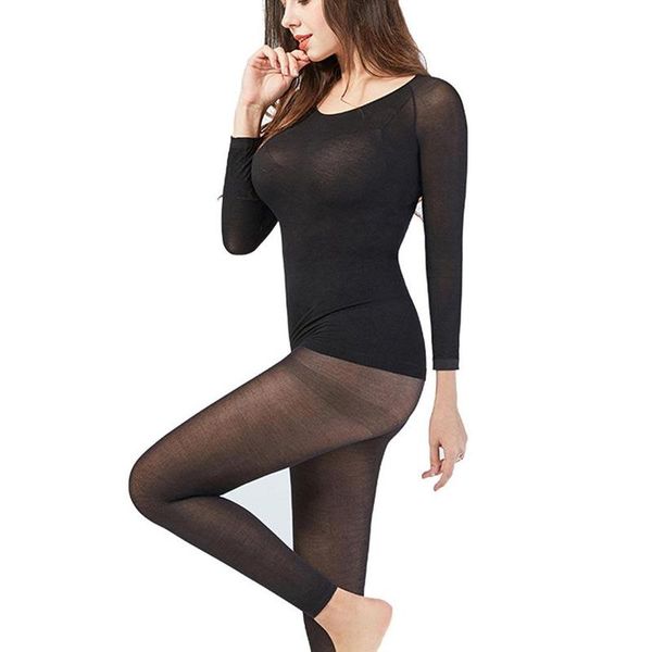 

winter 37 degree constant temperature women super elastic ultrathin thermal slim underwear sets breathable seamless long johns, Black;pink