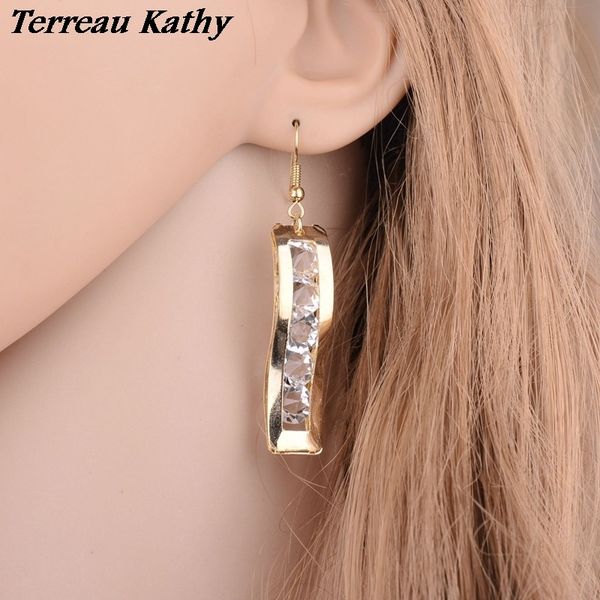 

terreau kathy gold color hanging earings fashion jewelry fine crystal drop earrings for women jewelry gifts beautiful oorbellen, Silver