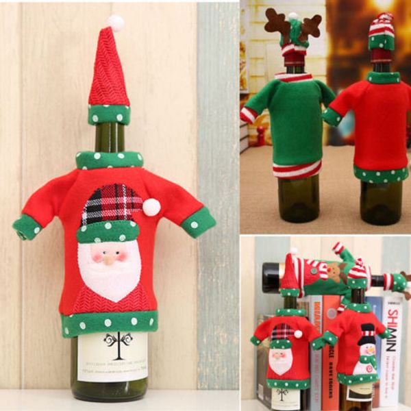 

1pcs santa claus wine bottle cover case bags xmas gift table cotton pouch christmas dinner party xmas table bags decor