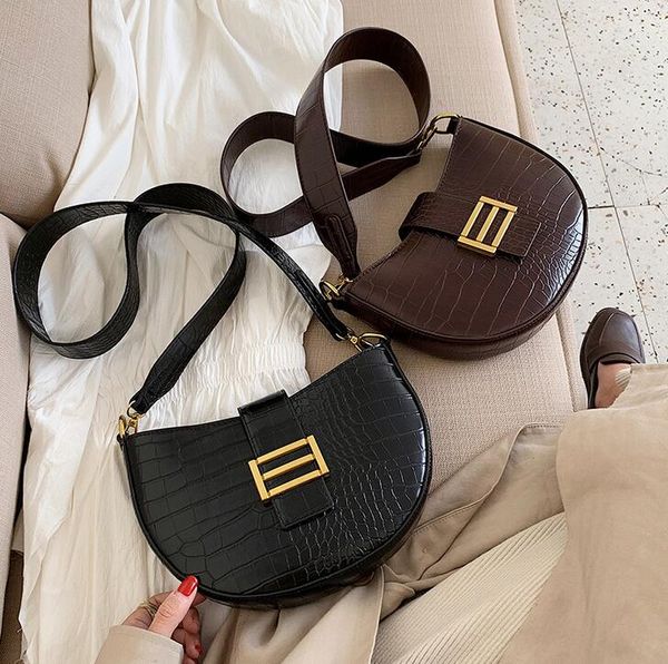 

the est brand recommended ladies fashion saddle bag designer stone pattern underarm magnetic buckle shoulder bag commuter ladies bag