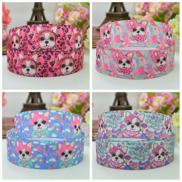 

16mm 22mm 38 50 75mm dog cute baby printed grosgrain ribbon hair bow diy hair accessories party decoration 50 yards, Slivery;white