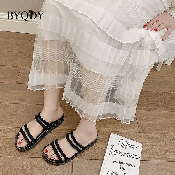 

sandals byqdy summer shallow leisure flock square heel woman wear for outside gladiator shoes narrow bands ladies, Black