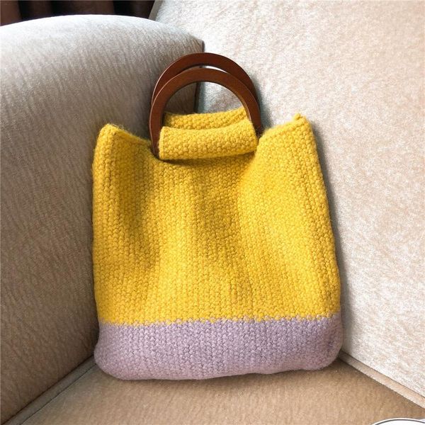 

comfortable woolen knitted bag woven handbags fashionable simple handbag lady shoulder crochet bag storage tote handle bags d19011204