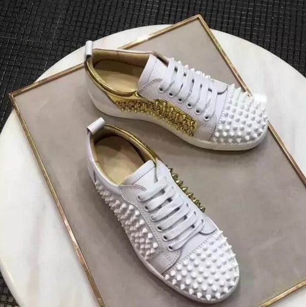 

drop shipping casual new genuine leather men spikes low-red sneakers shoes,designer men party dress flat casual walking shoes siz 6dh, Black