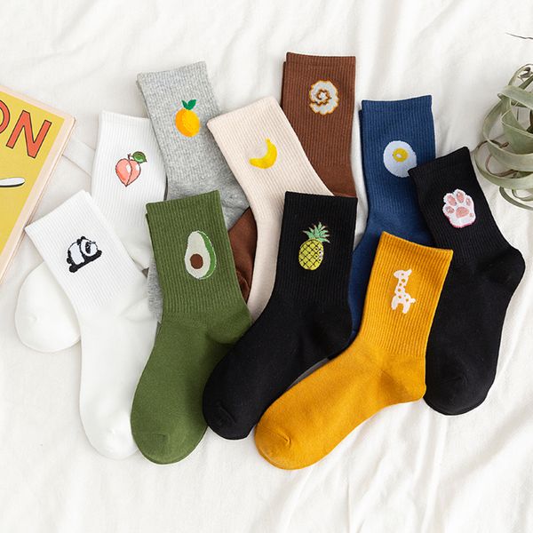 

funny fruit men socks harajuku colorful mid socks men 100 cotton 1 pair kawaii, Black