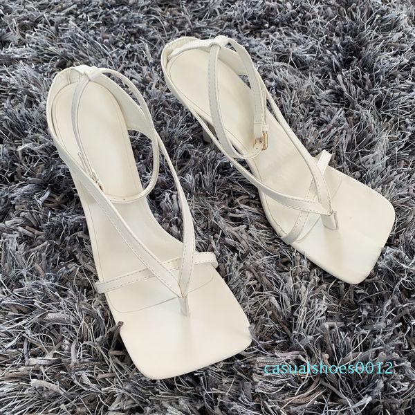 

summer women sandals narrow band vintage square toe high heels buckle strap high heel sandals women v-neck designer shoes women c12, Black