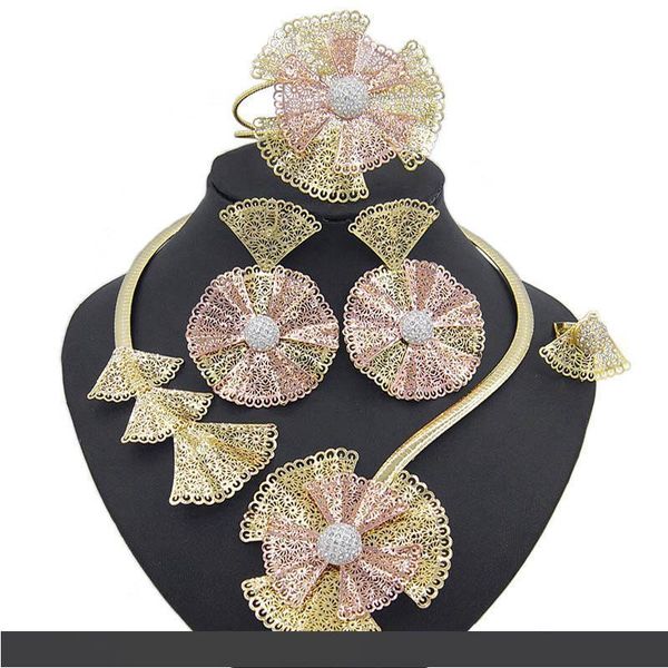 

yulaili модные хрустальные стразы форма цветка ожерелья кулон серьги браслет кольцо африканские бусины женщины дубай ювелирные наборы, Black