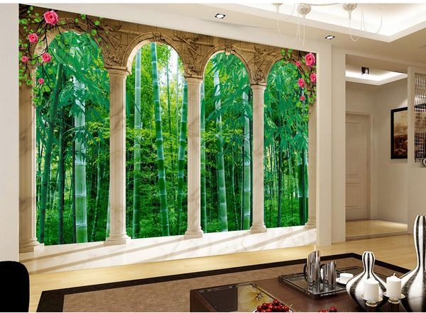 3D Palace Garden Bamboo TV fundo papel HD Impressão Digital Moisture parede
