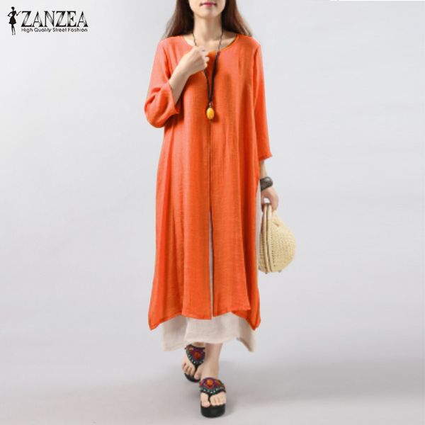 

zanzea women dress 2016 autumn vintage cotton linen dress casual loose long dresses plus size vestidos plus size s-5xl, White;black