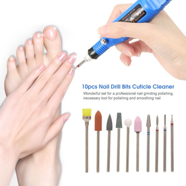

10pcs nail drill bits for manicure drill pen cuticle cleaner dust brush rotary polishing file grinding heads nail files