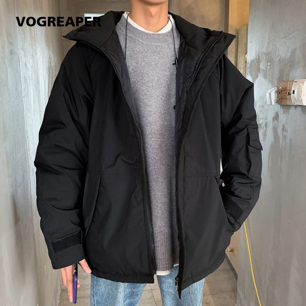

korean fashion men winter jacket coat hooded warm mens winter parkas casual fit colleage male overcoat 4xl5xl, Black