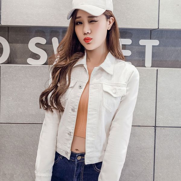

2019 fashion jeans jacket women spring 2xl xl spring autumn hand brush long sleeve stretch short denim jacket white pink coats, Black;brown