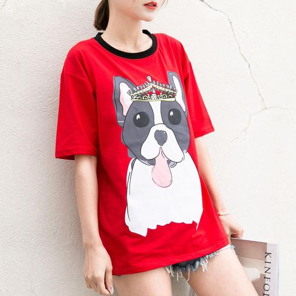 

чистый хлопок 2018 корейском стиле мультфильм pattern год feeling dog fashion printed сыпучие-fit пары мода, White