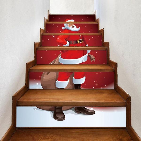 

6pcs/set waterproof pvc stair stickers snowman santa claus christmas floor stairway stickers christmas decoration for home