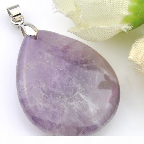 

wholesle 3 pieces amethyst pendant necklace gems 20*30mm women natural stone water drop purple crystal pendant jewelry, Silver