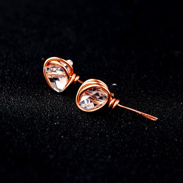 

metal winding creative irregular clear crystal stud earrings transparent natural stone earrings for women trendy jewelry, Golden;silver