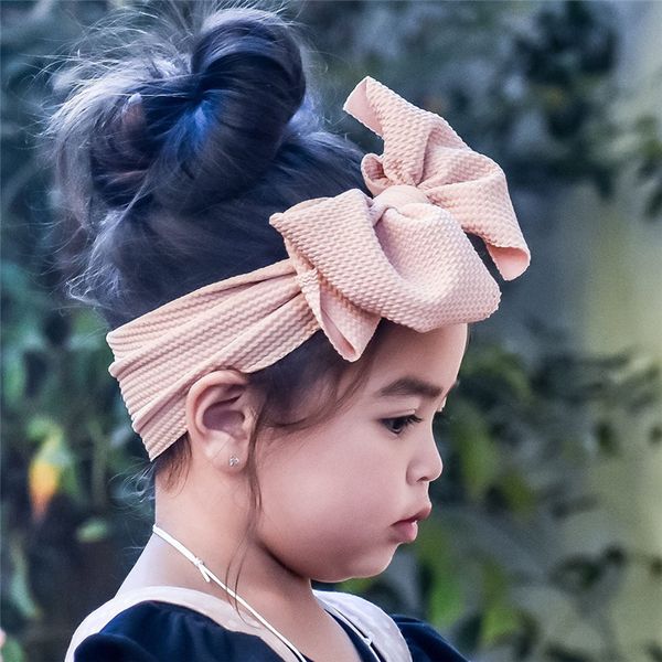 Bebek Kızlar Için Büyük Ilmek Bantlar Büyük Yay Çocuklar Headwraps Türban Katı Şapkalar Moda Streç Bebek Yenidoğan Hairband Saç Aksesuarları