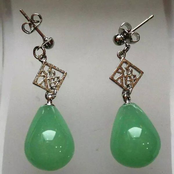 

wholesale-lady's unique 925 silver white opal noble hook earrings 11/2" natural jade jewelry bread silver big earrings