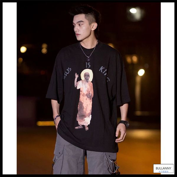 

mens designercpfm kanye grandfather jesus is king jesus fog high street men and women couple celebrity inspired short sleeve t-shirt tide, White;black